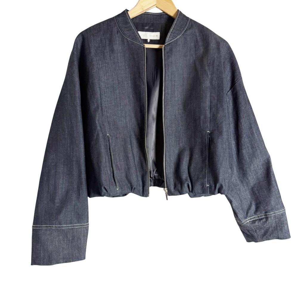 Zara Dark Chambray Denim 2 Piece Pleated Mini Skirt Jacket Co-Ord Set S